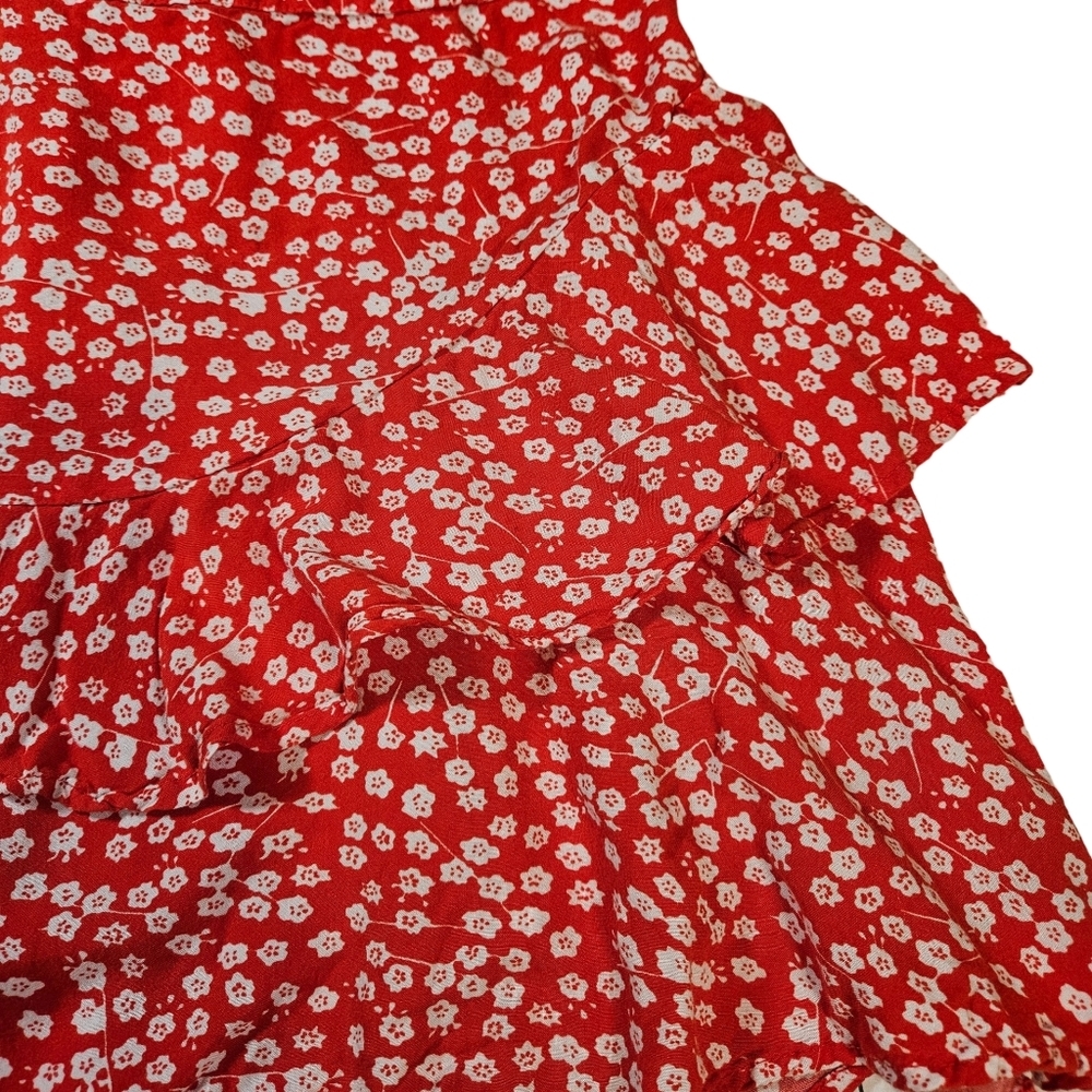 Japna Red Rufle Floral Mini Skirt, Red/White Floral, Medium - Picture 2 of 8